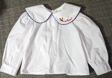 Vtg Girls 2T Embroidered Collar Shirt White Long Sleeve School Puffy Toddler