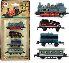 Mini Trains Set - Pull Back Retro Steam Model Toys for Boys & Girls Gifts (C)