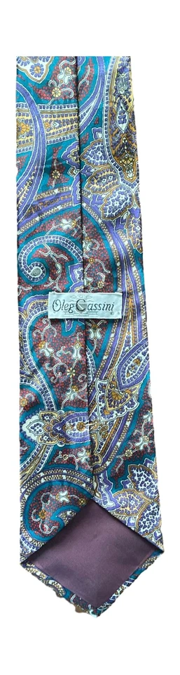 Corbata de seda Oleg Cassini para hombre cachemira turquesa púrpura verde azulado fusia negocios lujo Foto 2 de 3