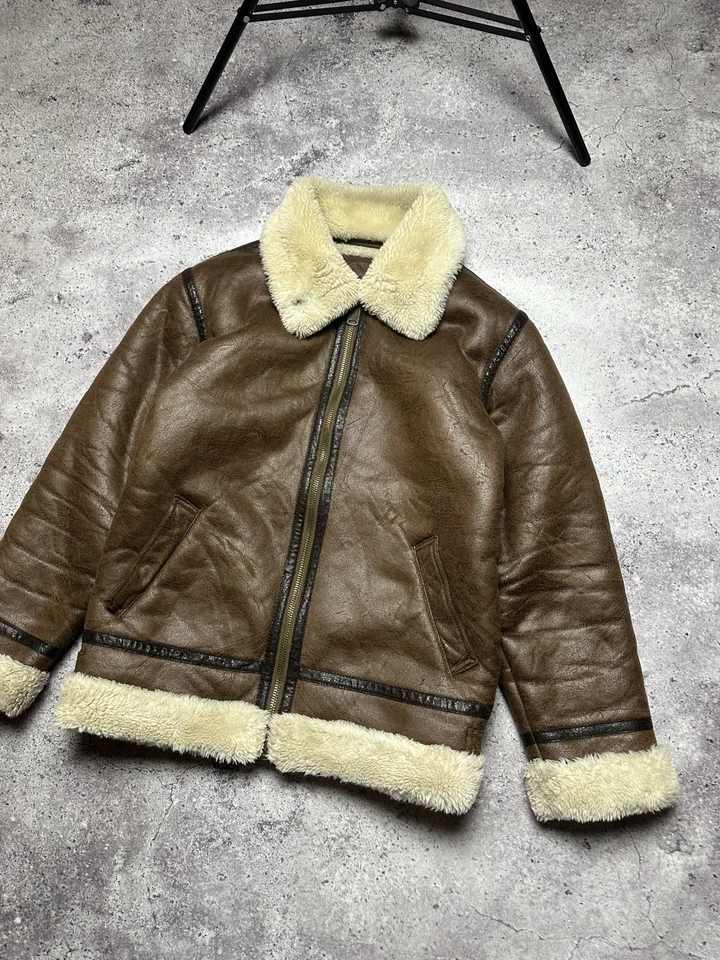 Alpha Industries B-3 Flying Faux Shearling Sheepskin Brown Jacket Mens M Size - Image 2 of 4