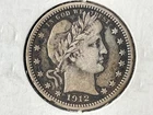 1912 BARBER 90% SILVER QUARTER Circulated  FINE #19.
