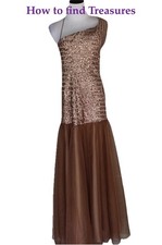 ca YB 9) BNWT SIZE 6 LM BY MIGNON COPPER BEIGE DRESS MESH SEQUINS EVENING GOWN