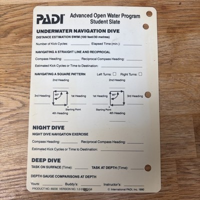 PADI ADVANCED OPEN WATER STUDENT UNTERWASSER NAVIGATION TAUCHEN SCHIEFER