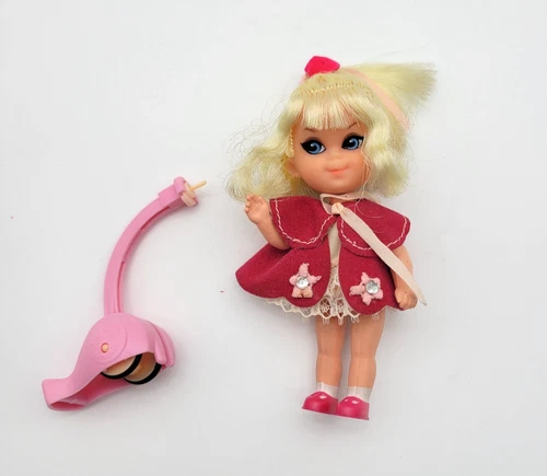 Vintage 1967 Mattel Liddle Kiddles Shirley Skediddle Doll with Walker / Pusher