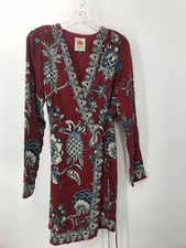 Pre-Owned Farm Rio Red Size Small Printed Wrap Short Long Sleeve Dress