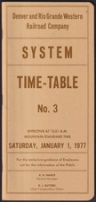 Denver & Rio Grande Western RR Employee System Timetable #3 1/1 1977