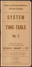 Denver & Rio Grande Western RR Employee System Timetable #3 1/1 1977