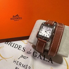 Hermes Cape Cod CC1.210 Double Tour Watch Silver Brown Box Papers G Stamp