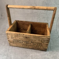 Rustic Wooden Crate with Handle R Herschel Mfg Omaha, Nebraska Primitive Decor
