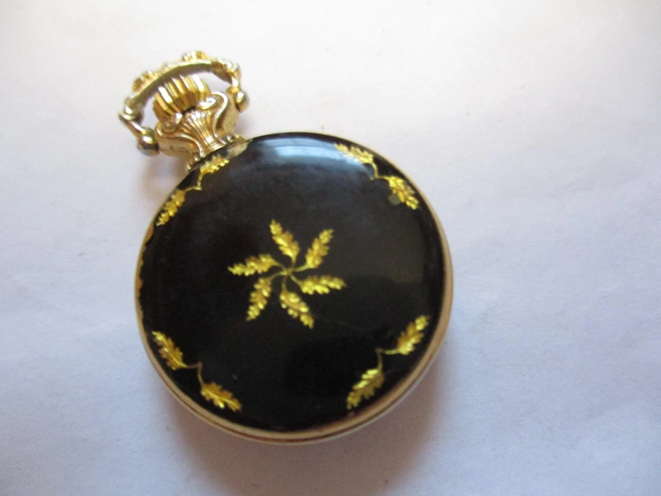 Antique Andre Rivalle 17 Jewels Gold leaf & Black Enamel Pocket Watch Repair - Image 4 of 4