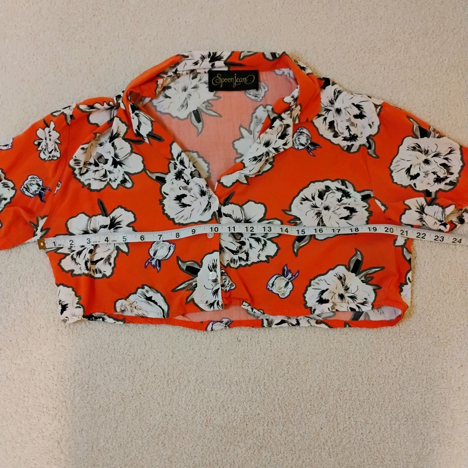 Spoon Jeans Button Down  Collared Crop Top Hawaii… - image 4