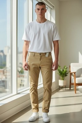 NEW Hollister Mens Epic Flex Skinny Chino Pants W32 L34 Beige Cotton Comfortable