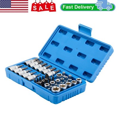 3/8 Inch Internal External Torx Star Bit Socket E-Socket Set 34Pcs Auto Tool