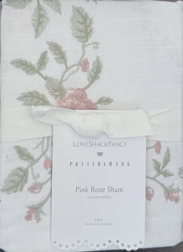 Edredón Pottery Barn LoveShackFancy rosa bordado rosa king y 2 fundas de euro Foto 2 de 2
