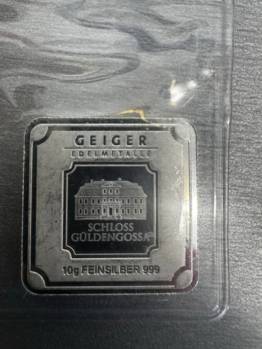 10 Gram German Geiger Edelmetalle Square .999 Fine Silver Bar