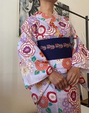 Japanischer Sommer Kimono YUKATA aus 100% Baumwolle Blumenmuster Rosa