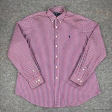 Vintage Ralph Lauren Custom Fit Button Down Shirt Striped Pink Blue Mens 17 XL