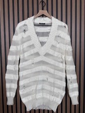 Vintage Balmain Sweatshirt 34 / S White Metallic Star Distressed V Neck Oversize