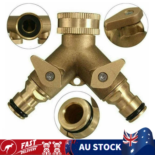 Hose Pipe Valve Splitter Quick Connector Adaptor Y shaped Garden Tap 2 Way Brass