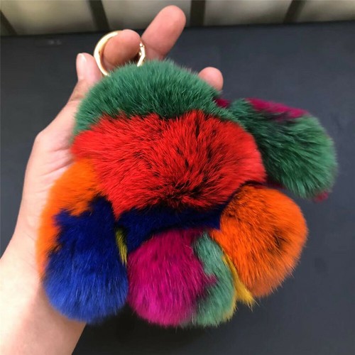 Multicolor Real Conejo Piel Conejo Juguete Niños Regalo Llavero Bolso Coche Teléfono Colgante - Imagen 4 de 4