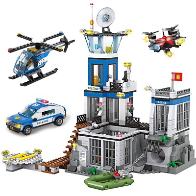 City Police Prison Island Building Blocks Set, Police Station Building Toy Ki...