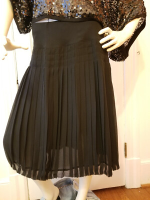 100% Real Silk Calvin Klein Black Pleated Skirt Size