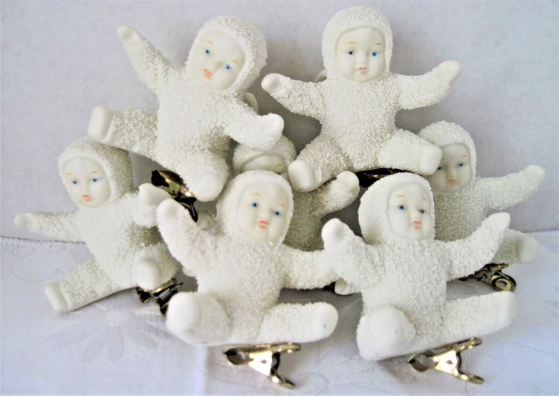 VINTAGE ANGEL SNOWBABIES CLIP ON LITE-UP ORNAMENTS LOT OF 7
