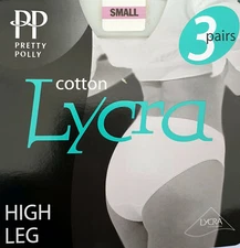 Pretty Polly 3 Pairs Cotton Ladies Briefs White Small - Underwear Knickers Pants