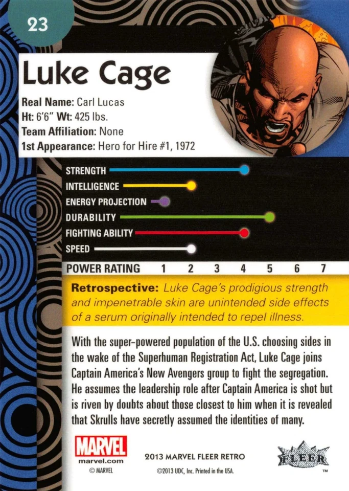 LUKE CAGE / 2013 Marvel Fleer Retro (Upper Deck) BASE Trading Card #23 - Image 2 of 2