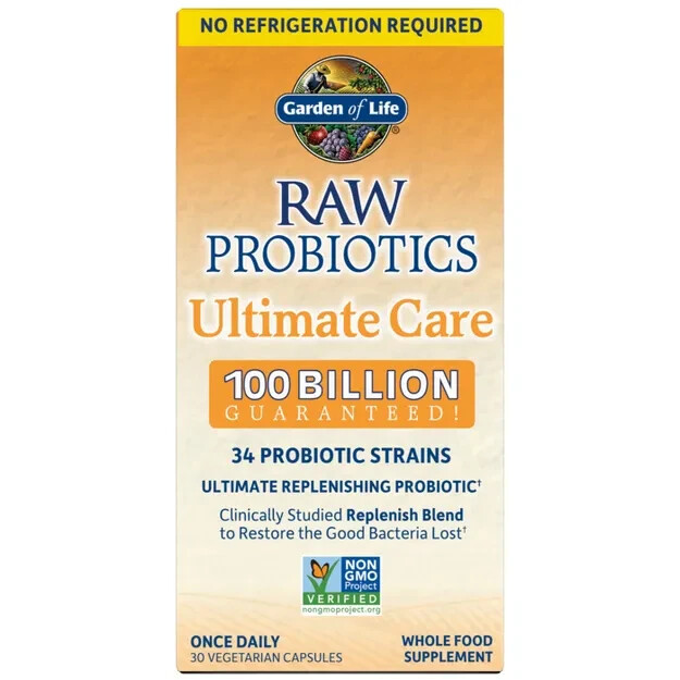 Garden of Life Raw Probiotics 100 Billion Ultimate Care Shelf-Stable 30 Capsules