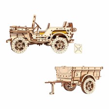 4x4 Military Field Car and Trailer Working Wooden Model Kit Highly Detailed