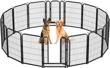 Heavy-Duty Metal Dog Playpen Indoor/Outdoor w/Wide Door, Rust-Proof, Black