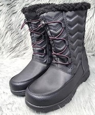 Totes Girl's QUILTY Waterproof Snow Boots Cold Weather Boot Black 3M US
