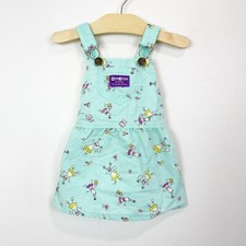Vintage Oshkosh Vestback Overall Romper Dress Teal Print Size 24 months USA Made