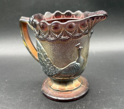 Vintage Westmoreland Carnival Glass Peacock Bird Footed Creamer