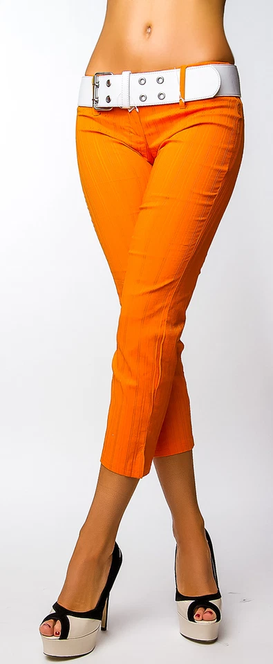  SeXy Miss Damen 7/8 Capri Sommer Hüft Hose LoW CuT NadelStreifen orange Gürtel  - Bild 3 von 4