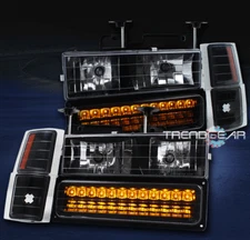 1994-1999 C/K C10 TAHOE SUBURBAN CRYSTAL HEADLIGHT+LED BUMPER+CORNER BLACK/AMBER