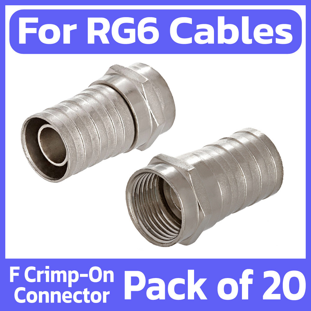 20 Pack F-Type Crimp-On Connectors Male Plug RG6 Coaxial Cable