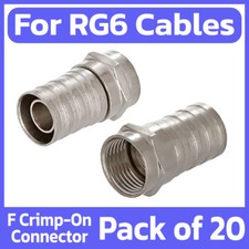 20 Pack F-Type Crimp-On Connectors Male Plug RG6 Coaxial Cable Antenna Connector