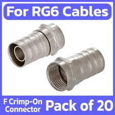 20 Pack F-Type Crimp-On Connectors Male Plug RG6 Coaxial Cable Antenna Connector