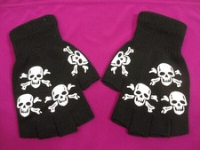 Skull Gloves Black Half Finger Gothic Whimsy Punk Rocker Grunge Biker Babe Rave
