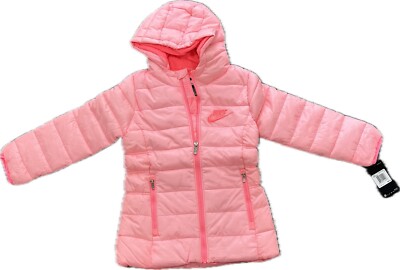 Nike Girls Just Do It Hooded Puffer Jacket Arctic Punch Size 6 New