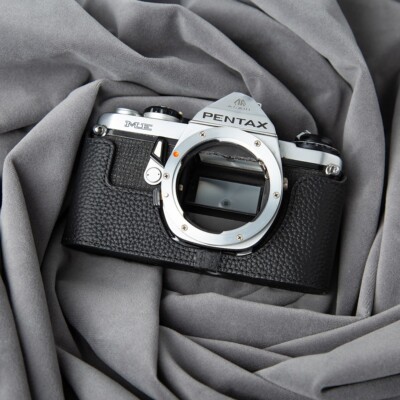 For Pentax ME Black Handmade Cowhide Real Leather Half Camera Case Bag Cover
