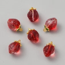 30pcs Handmade Lampwork Glass Charms Red Strawberry Charms for Jewelry DIY