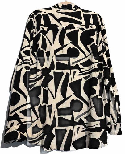 Women’s Plus Size 3X Black/Cream Button Up Top - Picture 2 of 7