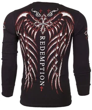 Archaic by Affliction Men's Thermal Shirt SPINE WINGS Black Biker S-3XL