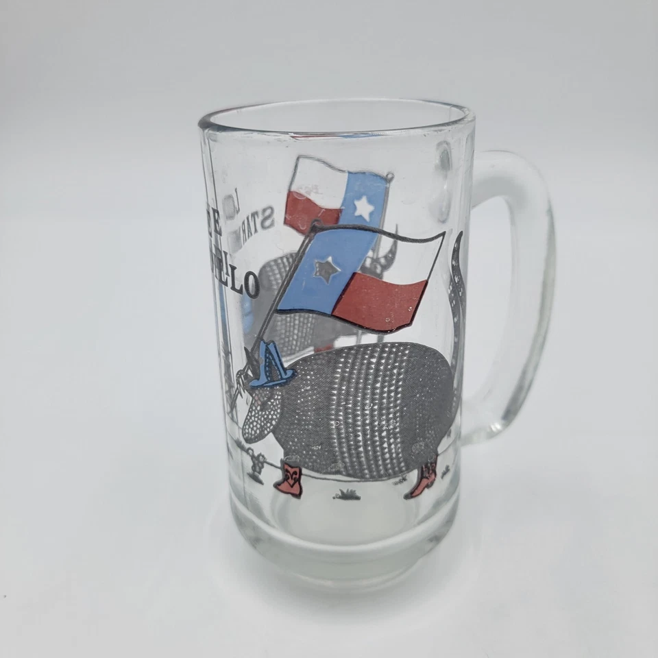 Taza jarra de vidrio Stein vaso de cerveza vintage June Sobel Lone STARmadillo Texas Foto 2 de 4