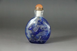 Chinese Antique Qing Dynasty Hand Carved Old Beijing Glass Relief Snuff Bottles