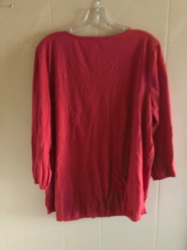 St. John's Bay Women's Large Cotton Blend Boho Orange Red Blouse w/ Embroidery - Picture 5 of 10