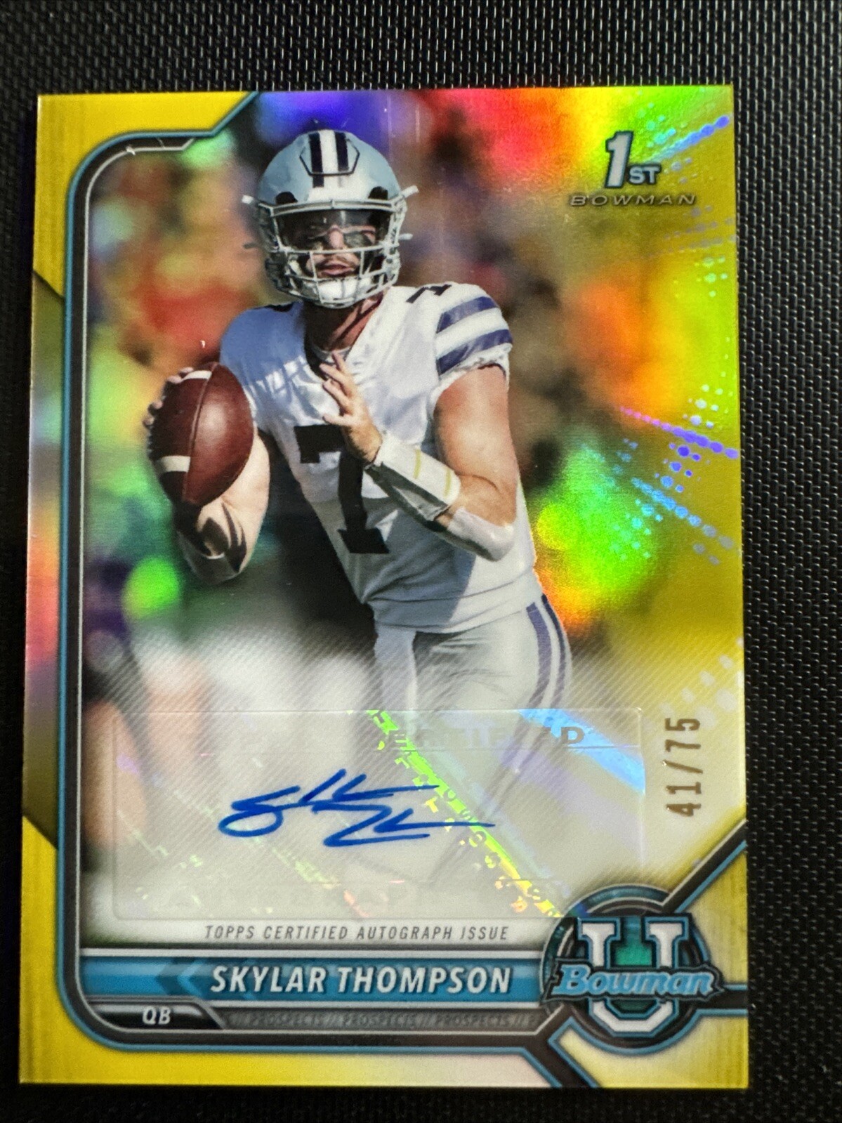 2021-22 Bowman University Chrome Prospect Skylar Thompson Yellow /75 Auto SP